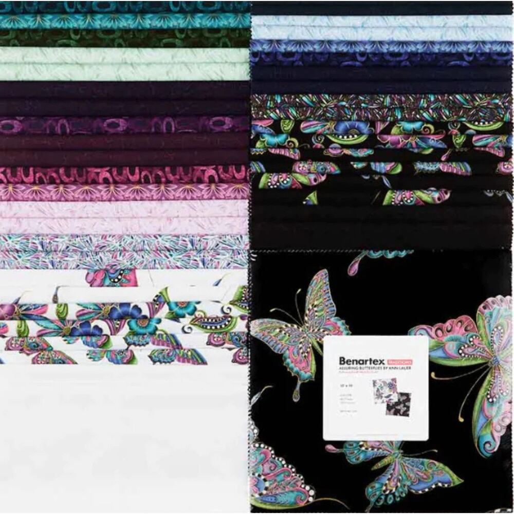 Alluring Butterflies Metallic Layer Cake Ann Lauer Benartex Traditions 10in